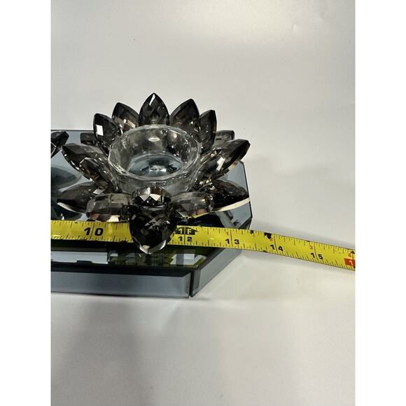 Triple Crystal Candle Holder Gray Mirror Base Lotus Flower Zen Light - No Candle - Picture 9 of 11